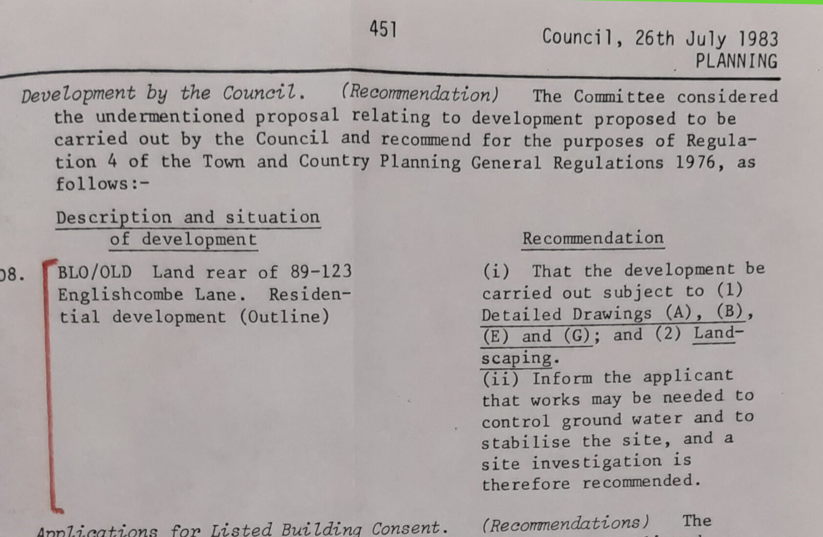 Picture of Bath Councl Planning Miutes 1983